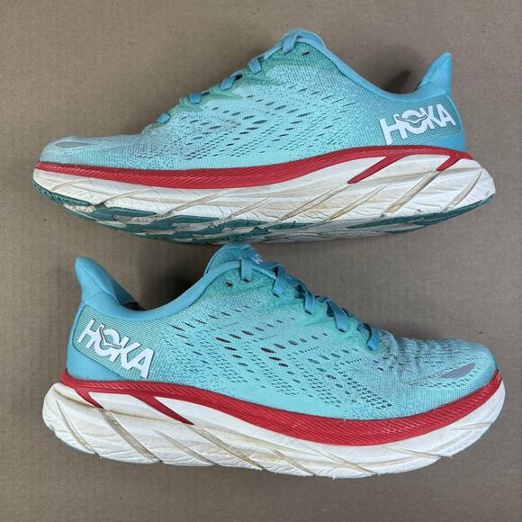 Hoka One One Clifton 8 Womens Size 9 Blue Red Walking Running Shoes Sneakers - Picture 4 of 12